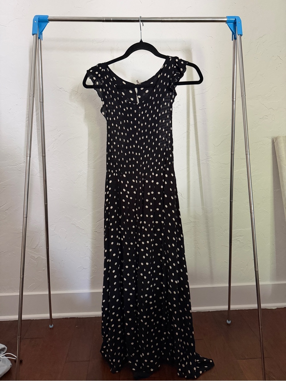 Free People Black and White Short Sleeve Polka Dot Maxi Dress